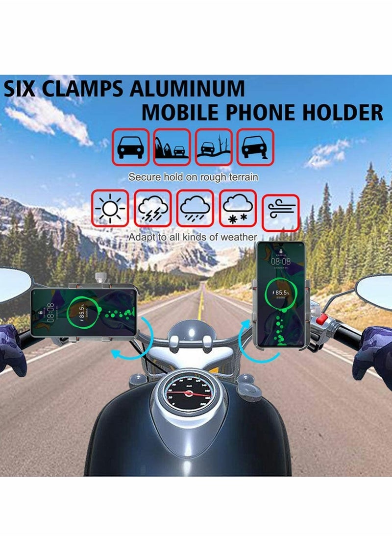 KASTWAVE - Motorcycles Phone Mount, Universal Adjustable Handlebar Cell Phone Holder, Six-claw Aluminum Alloy Mobile Bracket Bike Bicycle Navigation Holder Fixing Frame (Silver) - Image 1