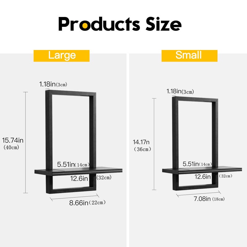 PHOENANCEE Square Floating Shelves,Wall Plants Holder,Bathroom Wall Decor,Framed Decorative Shelf Black,Modern Chic Set of 2 for Living Room Bedroom Home Office,Soild Wood,L+S - Image 5
