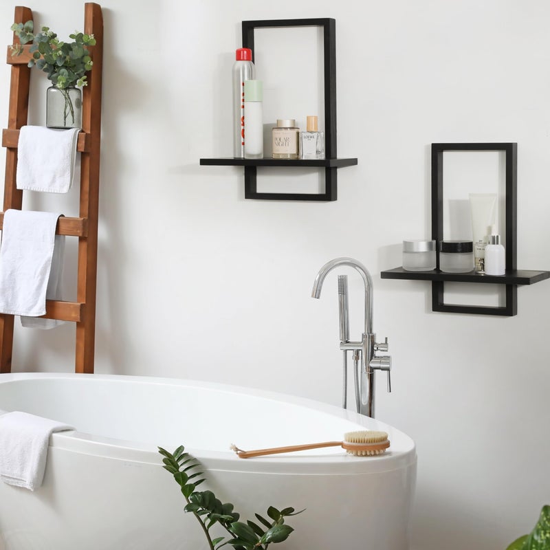 PHOENANCEE Square Floating Shelves,Wall Plants Holder,Bathroom Wall Decor,Framed Decorative Shelf Black,Modern Chic Set of 2 for Living Room Bedroom Home Office,Soild Wood,L+S - Image 4