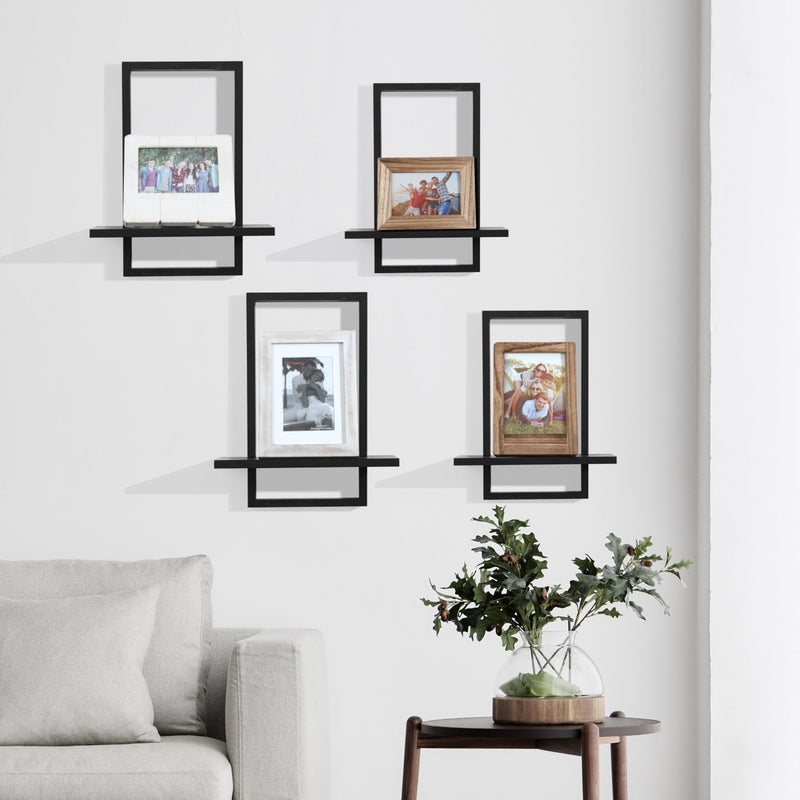 PHOENANCEE Square Floating Shelves,Wall Plants Holder,Bathroom Wall Decor,Framed Decorative Shelf Black,Modern Chic Set of 2 for Living Room Bedroom Home Office,Soild Wood,L+S - Image 3