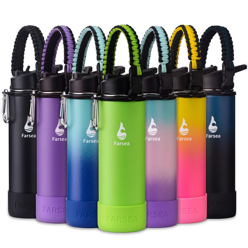 Farsea Insulated Water Bottle With Paracord Handle  Protective Silicone Boot and 2 Lids (Straw Lid & Spout Lid)  Stainless Steel Water Bottle Wide Mouth  Double Wall Sweat-Proof BPA-Free(Lemon  24oz) - Image 1