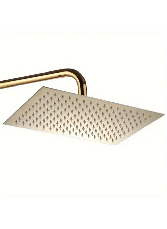 Golden Square Rain Shower Head 12x8 Inch Ceiling Wall Mount High Flow Rainfall Shower System - Image 1