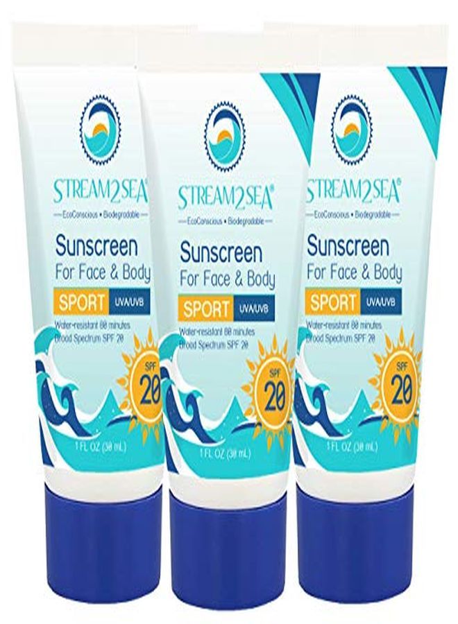 STREAM 2 SEA Stream2Sea Sunscreen With Spf 20 All Natural, Biodegradable & Reef Safe| 1 Fl Oz Travel Size, Non Greasy & Moisturizing Mineral Sunscreen For Face And Body Protection Against Uva & Uvb | Pack Of 3 - Image 1