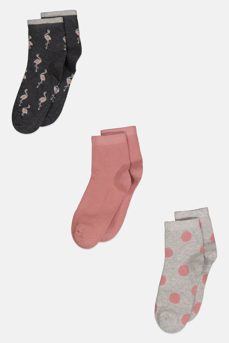 bebe Women 3 Pairs Ankle Socks, Pink - Image 1