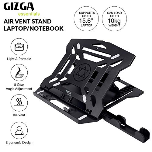 GIZGA Essentials Laptop Stand Riser for 12 to 15.6 Inch Laptop, MacBook, Tablet| Ergonomic Height/Angle Adjustable Stand with Phone Holder, Heat Dissipation, Anti-Slip Base, Portable Lightweight ABS - Image 2