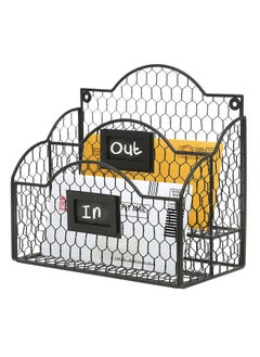 MyGift Metal Wire Basket Desk Organizer, 2 Compartment Inbox/Outbox Black Entryway Wall Mail Sorter, Office Desktop Stationery File Organizer Holder With Chalkboard Labels  - Image 1