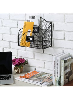 MyGift Metal Wire Basket Desk Organizer, 2 Compartment Inbox/Outbox Black Entryway Wall Mail Sorter, Office Desktop Stationery File Organizer Holder With Chalkboard Labels  - Image 2