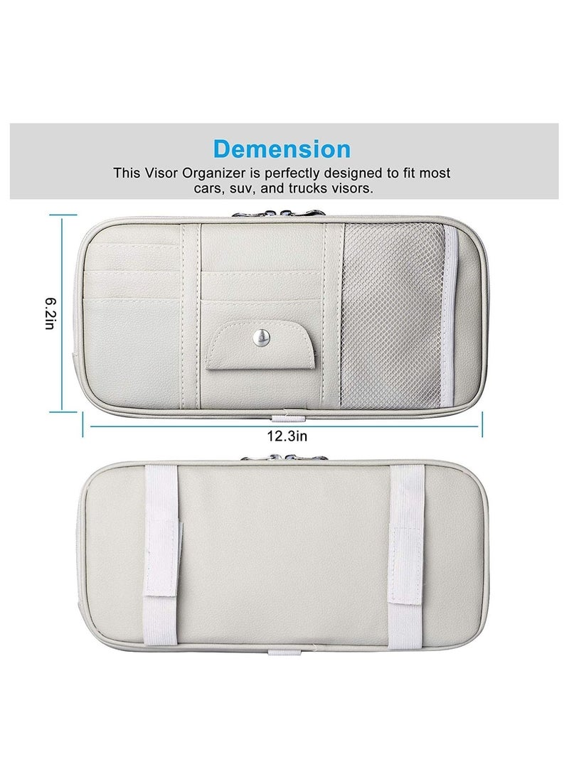 Y&D Car Sun Visor Organizer, Truck SUV Storage Pouch Registration Holder,Auto Interior Accessories Leather Pocket Organizer with Multi-Pocket Net Zipper for Card License Pen Key Document Sunglasses  - Image 3