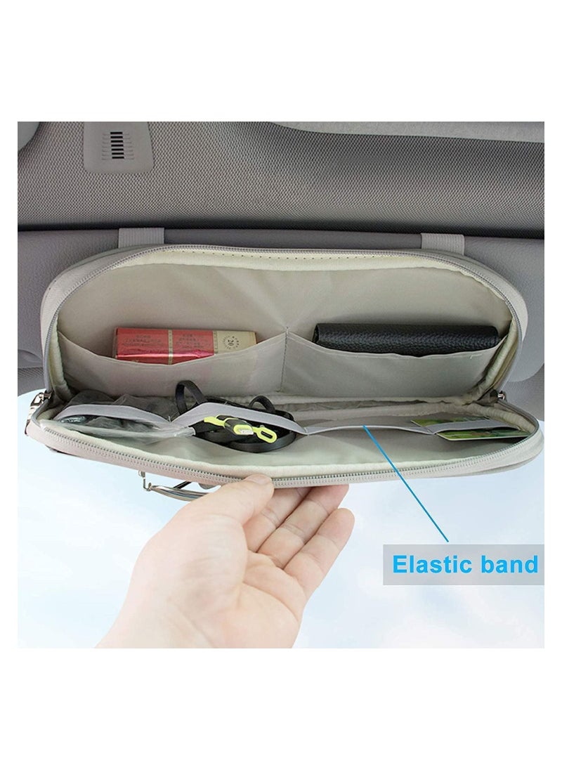 Y&D Car Sun Visor Organizer, Truck SUV Storage Pouch Registration Holder,Auto Interior Accessories Leather Pocket Organizer with Multi-Pocket Net Zipper for Card License Pen Key Document Sunglasses  - Image 2
