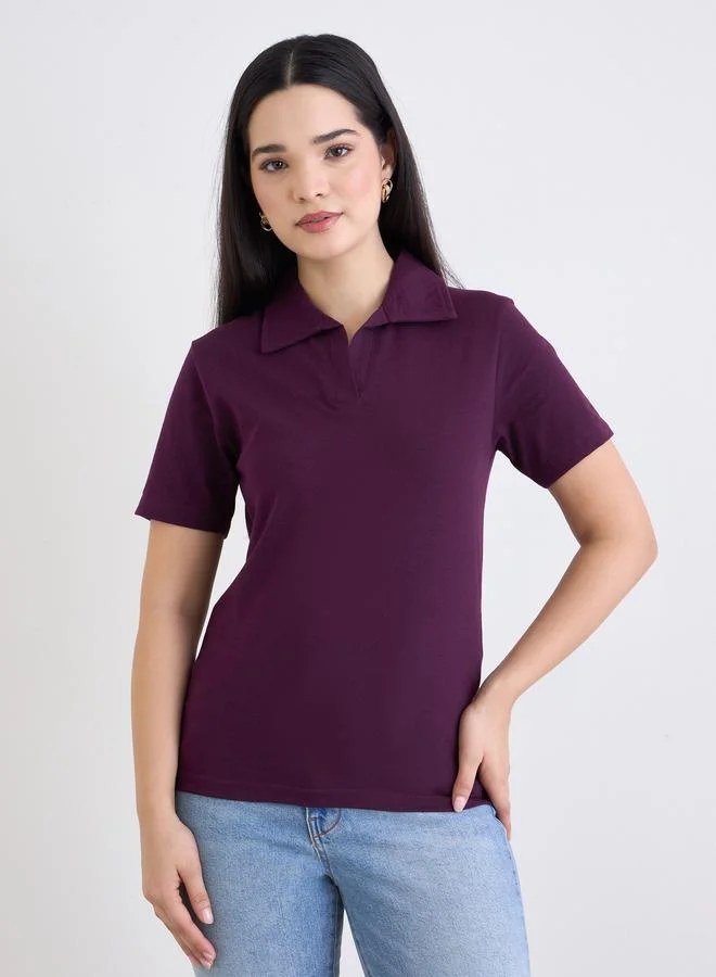 Styli Styli Purple Regular Fit Cotton Polo T-Shirt