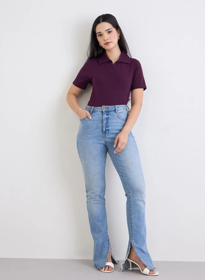 Styli Styli Purple Regular Fit Cotton Polo T-Shirt