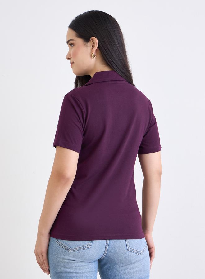 Styli Purple Regular Fit Cotton Polo T-Shirt - Image 4