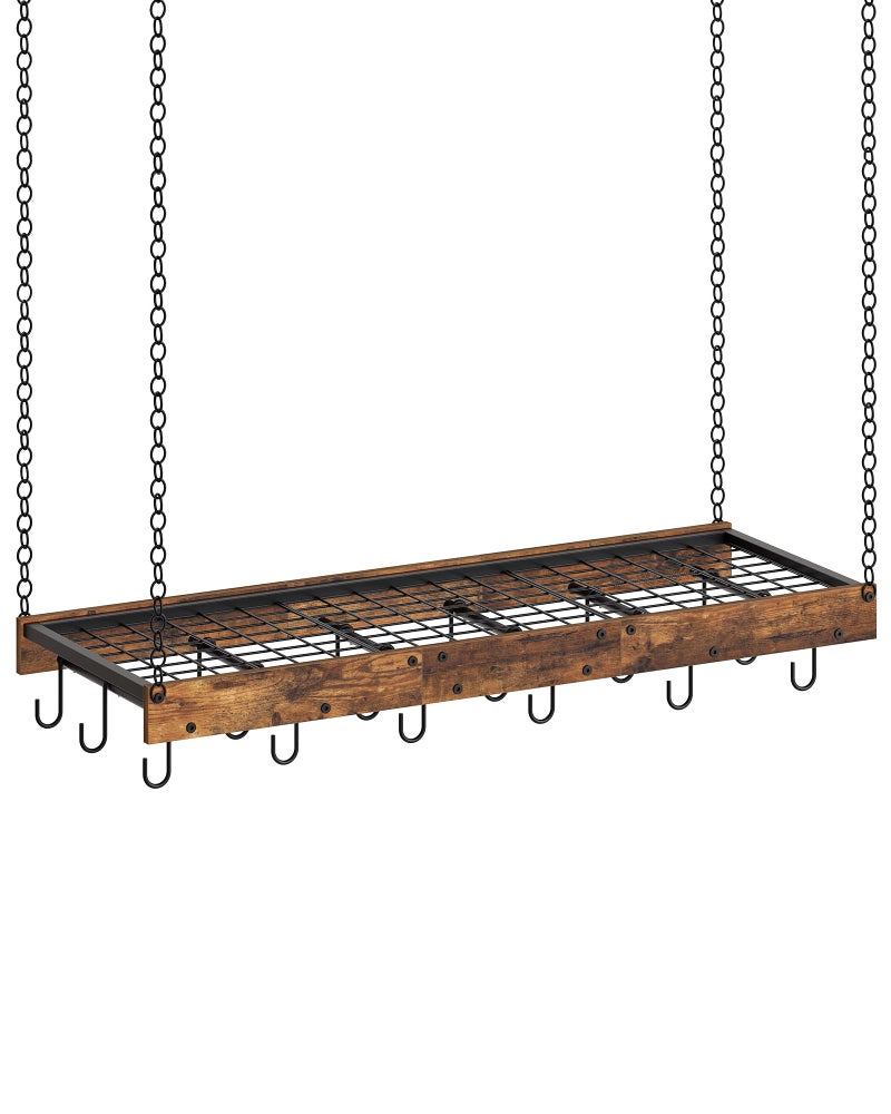 CHOEZON Hanging Pot Rack, Ceiling Wall Mounted Pot Rack for Kitchen, Industrial Style Pot Hanger with 18 Hooks, Cookware Storage Organizer, for Pots and Pans, Rustic Brown and Black TPR12BFC1 - Image 1