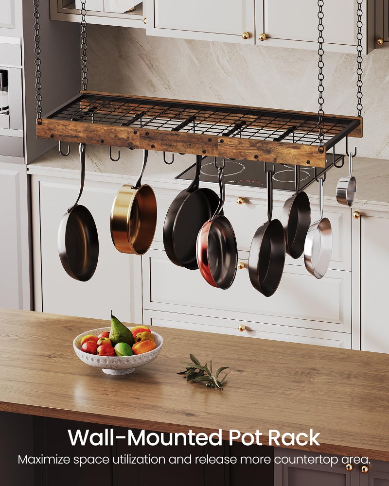 CHOEZON Hanging Pot Rack, Ceiling Wall Mounted Pot Rack for Kitchen, Industrial Style Pot Hanger with 18 Hooks, Cookware Storage Organizer, for Pots and Pans, Rustic Brown and Black TPR12BFC1 - Image 2