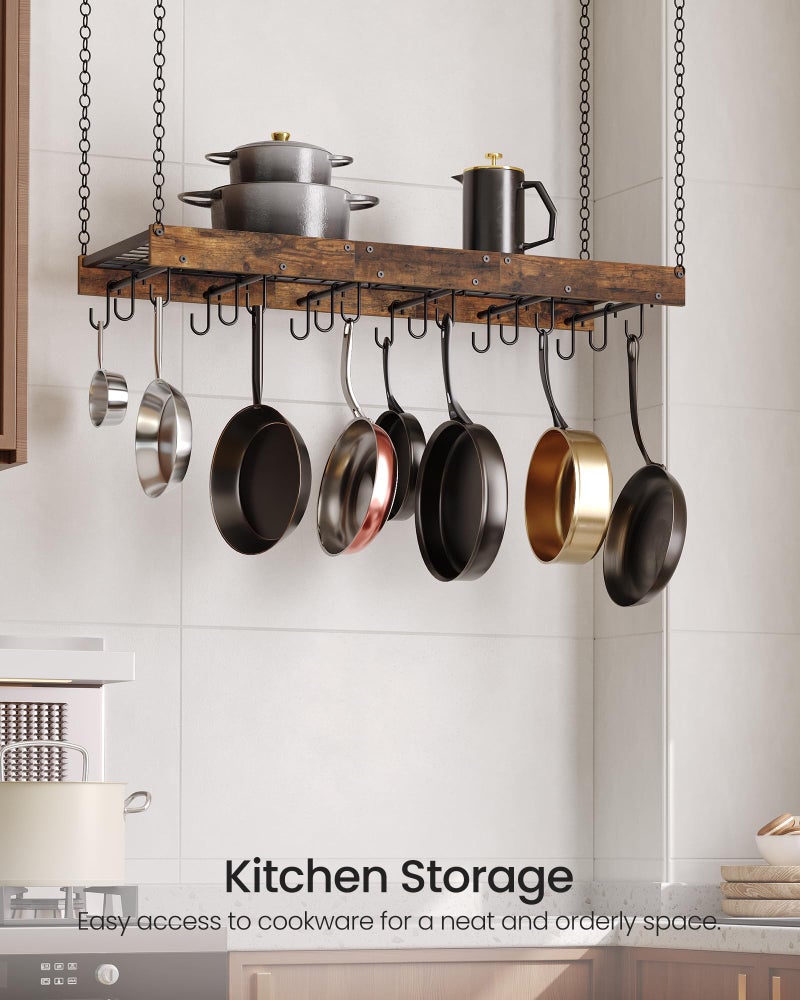 CHOEZON Hanging Pot Rack, Ceiling Wall Mounted Pot Rack for Kitchen, Industrial Style Pot Hanger with 18 Hooks, Cookware Storage Organizer, for Pots and Pans, Rustic Brown and Black TPR12BFC1 - Image 4