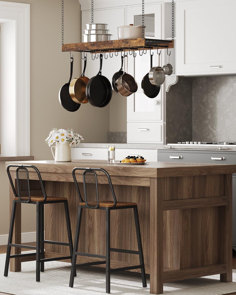 CHOEZON Hanging Pot Rack, Ceiling Wall Mounted Pot Rack for Kitchen, Industrial Style Pot Hanger with 18 Hooks, Cookware Storage Organizer, for Pots and Pans, Rustic Brown and Black TPR12BFC1 - Image 3