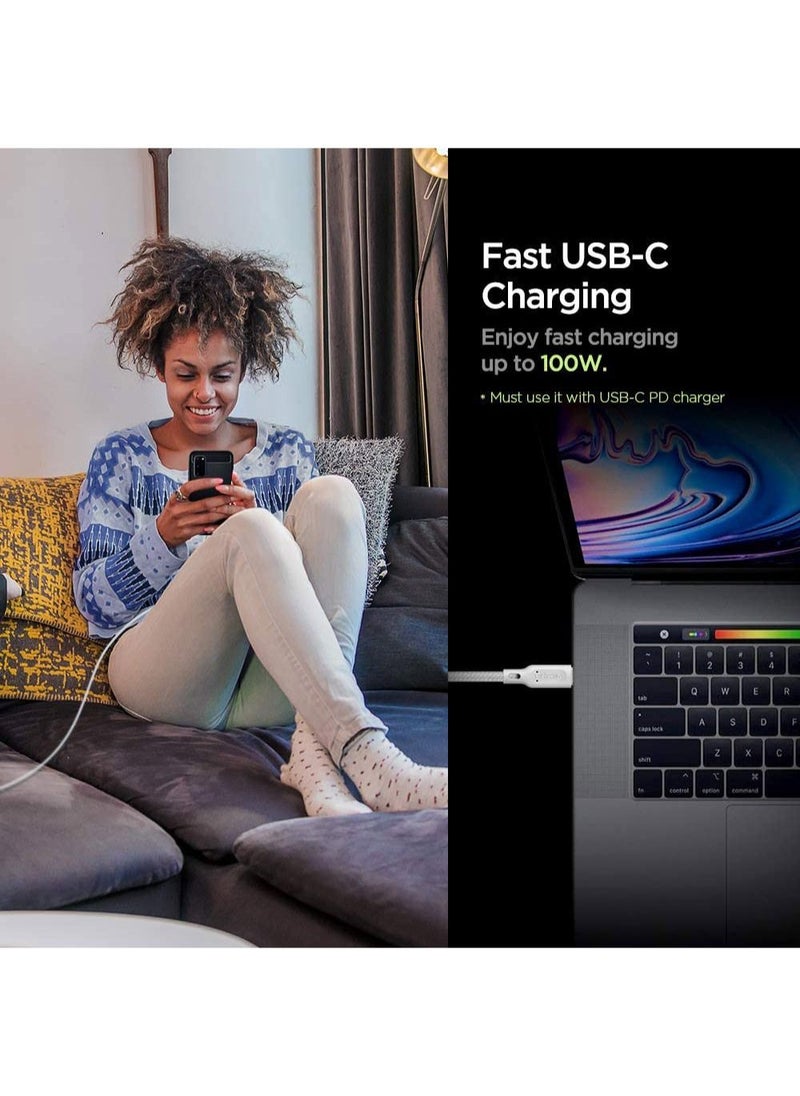 Spigen C10C3 USB-C to C 3.2 Gen 1 PD Cable 1 Meter [100W & 5Gbps] Power Delivery for MacBook/iPad/Galaxy/Pixel/OnePlus & More - White  - Image 4