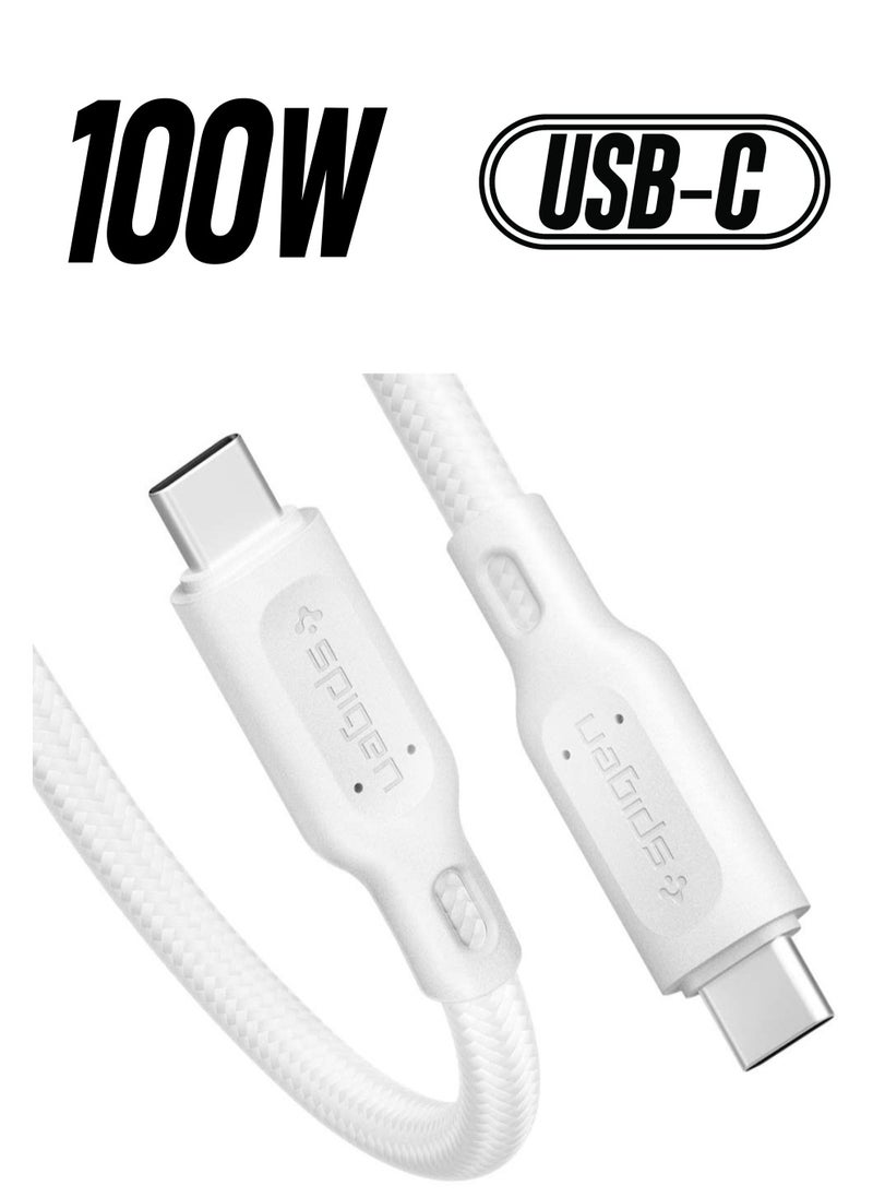 Spigen C10C3 USB-C to C 3.2 Gen 1 PD Cable 1 Meter [100W & 5Gbps] Power Delivery for MacBook/iPad/Galaxy/Pixel/OnePlus & More - White  - Image 1