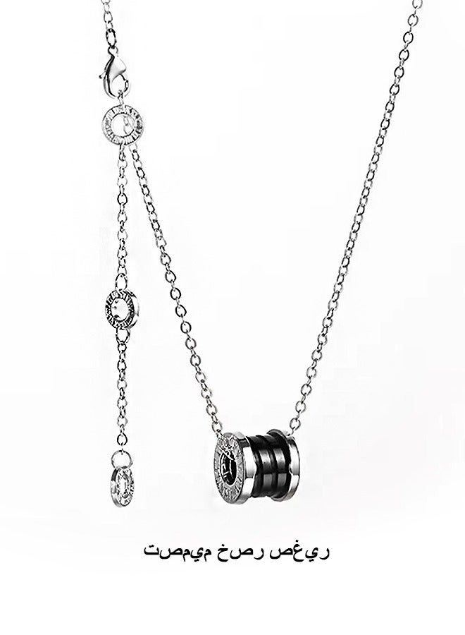 بيوند قلادة الخصر الصغيرة السيراميك الأسود ، ومكافحة الصدأ ومكافحة يتلاشى قلادة مطلية بالفضة ، هدية مجوهرات الموضة (الفضة) - Image 1