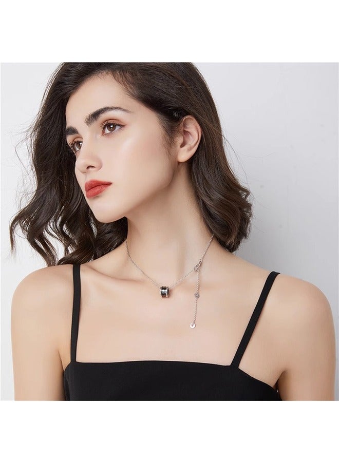 بيوند قلادة الخصر الصغيرة السيراميك الأسود ، ومكافحة الصدأ ومكافحة يتلاشى قلادة مطلية بالفضة ، هدية مجوهرات الموضة (الفضة) - Image 3