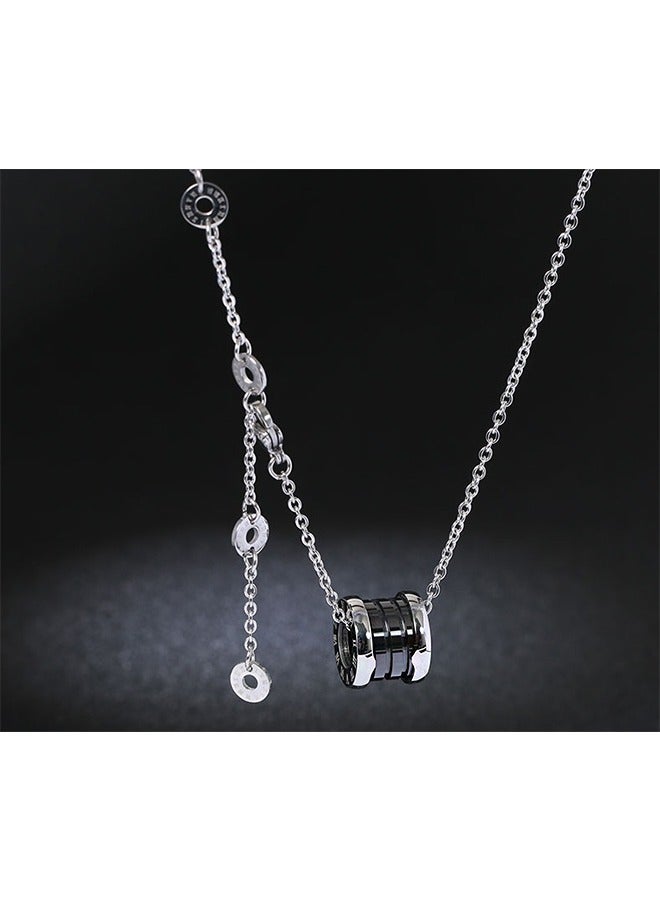 بيوند قلادة الخصر الصغيرة السيراميك الأسود ، ومكافحة الصدأ ومكافحة يتلاشى قلادة مطلية بالفضة ، هدية مجوهرات الموضة (الفضة) - Image 5