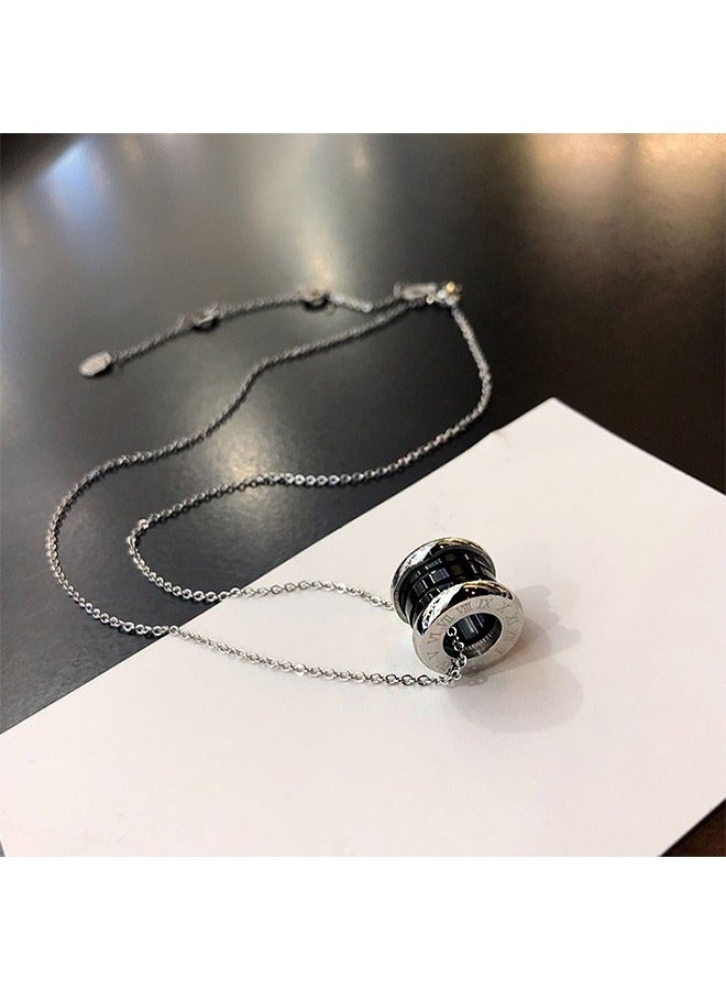 بيوند قلادة الخصر الصغيرة السيراميك الأسود ، ومكافحة الصدأ ومكافحة يتلاشى قلادة مطلية بالفضة ، هدية مجوهرات الموضة (الفضة) - Image 4
