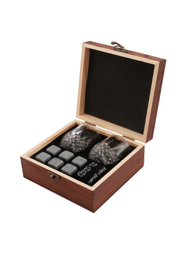 كيل › مجموعة هدايا حجارة ويسكي فاخرة مع كأسين من الكريستال وصندوق خشبي — 8 حجارة تبريد من الجرانيت قابلة لإعادة الاستخدام، وقواعد أكواب، وملاقط — هدية فاخرة للرجال، والأب، والزوج، ومحبي الويسكي - Image 2