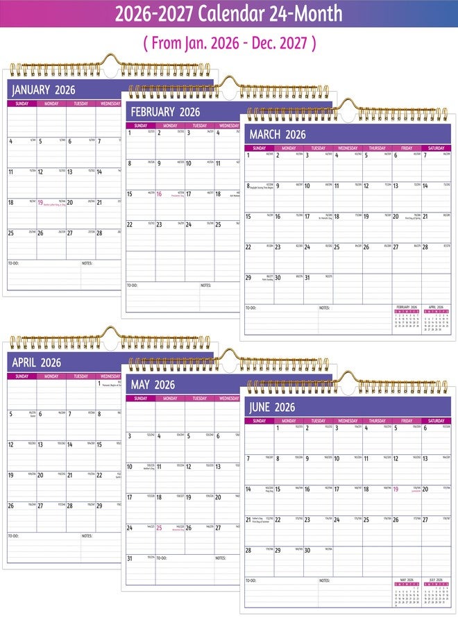 BowCuk Wall Calendar 2026-2027 - Run Now to Dec 2027, 2 Year Calendar 2026-2027, 11 x 8.5 In, 2026 Calendar 24 Months, Small Monthly Calendar 2026, with Ruled Blocks, Thick Paper, Holidays, To-dos ＆ Notes - Image 5