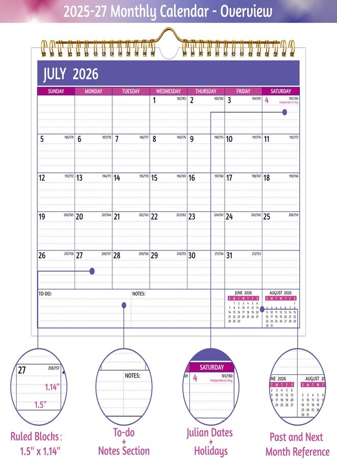 BowCuk Wall Calendar 2026-2027 - Run Now to Dec 2027, 2 Year Calendar 2026-2027, 11 x 8.5 In, 2026 Calendar 24 Months, Small Monthly Calendar 2026, with Ruled Blocks, Thick Paper, Holidays, To-dos ＆ Notes - Image 3