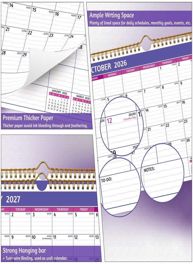 BowCuk Wall Calendar 2026-2027 - Run Now to Dec 2027, 2 Year Calendar 2026-2027, 11 x 8.5 In, 2026 Calendar 24 Months, Small Monthly Calendar 2026, with Ruled Blocks, Thick Paper, Holidays, To-dos ＆ Notes - Image 4