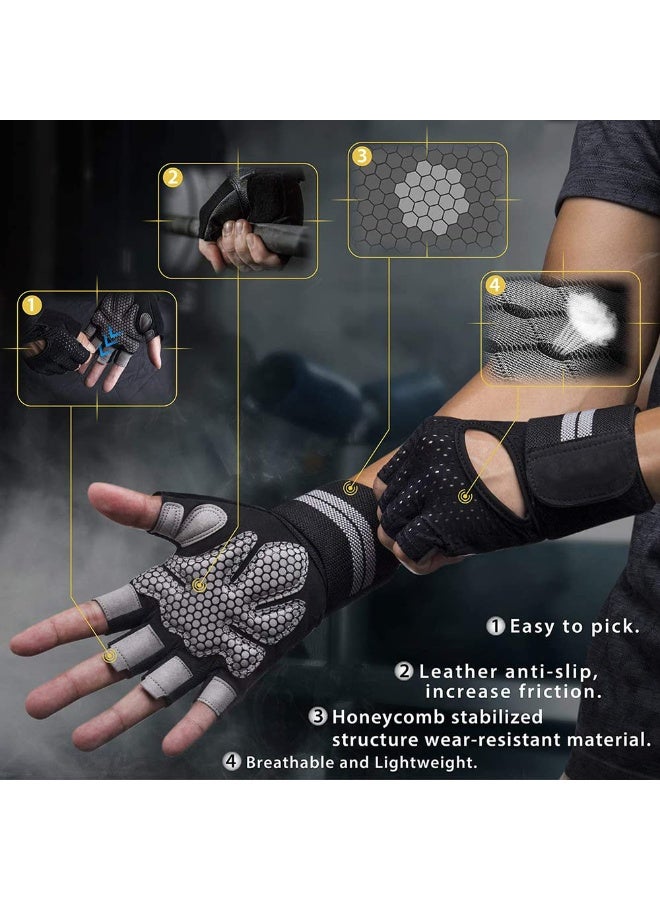 JIAROU 1Pair Fingerless Workout Gloves Men and Women Weight Lifting Gloves with Wrist Wraps Support for Gym Training Full Palm Protection，Non-slip, wear-resistant, comfortable and breathable outdoor sports gloves（Black） - Image 3