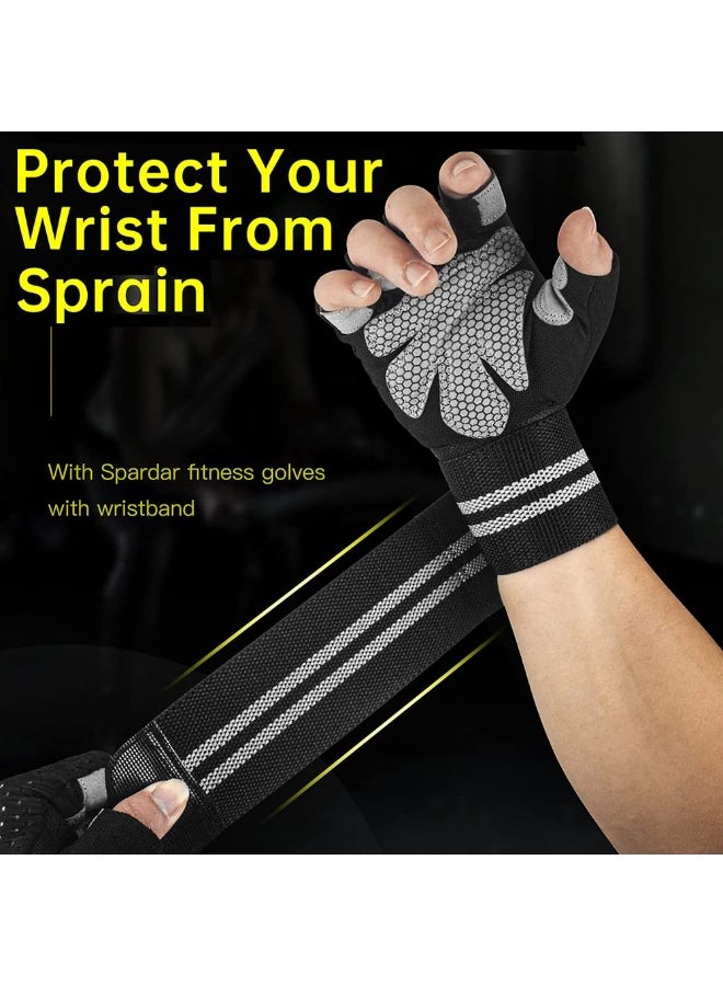 JIAROU 1Pair Fingerless Workout Gloves Men and Women Weight Lifting Gloves with Wrist Wraps Support for Gym Training Full Palm Protection，Non-slip, wear-resistant, comfortable and breathable outdoor sports gloves（Black） - Image 5