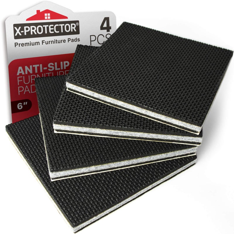X-PROTECTOR Non Slip Furniture Pads â€“ 4 PCS Premium Furniture Grippers 6"! Best SelfAdhesive Rubber Feet Furniture Feet â€“ Ideal Non Skid Furniture Pad Floor Protectors â€“ Keep Furniture in Place! - Image 1