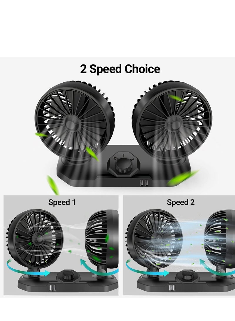 Loquat Dual Head USB Car Fan, 12 V 360°Adjustable Dual Head Cooling Air Fan, Two 3.1A USB Smart Output Charging Port,Suitable for Sedan SUV RV Truck Cruise, Home Office Desktop - Image 5
