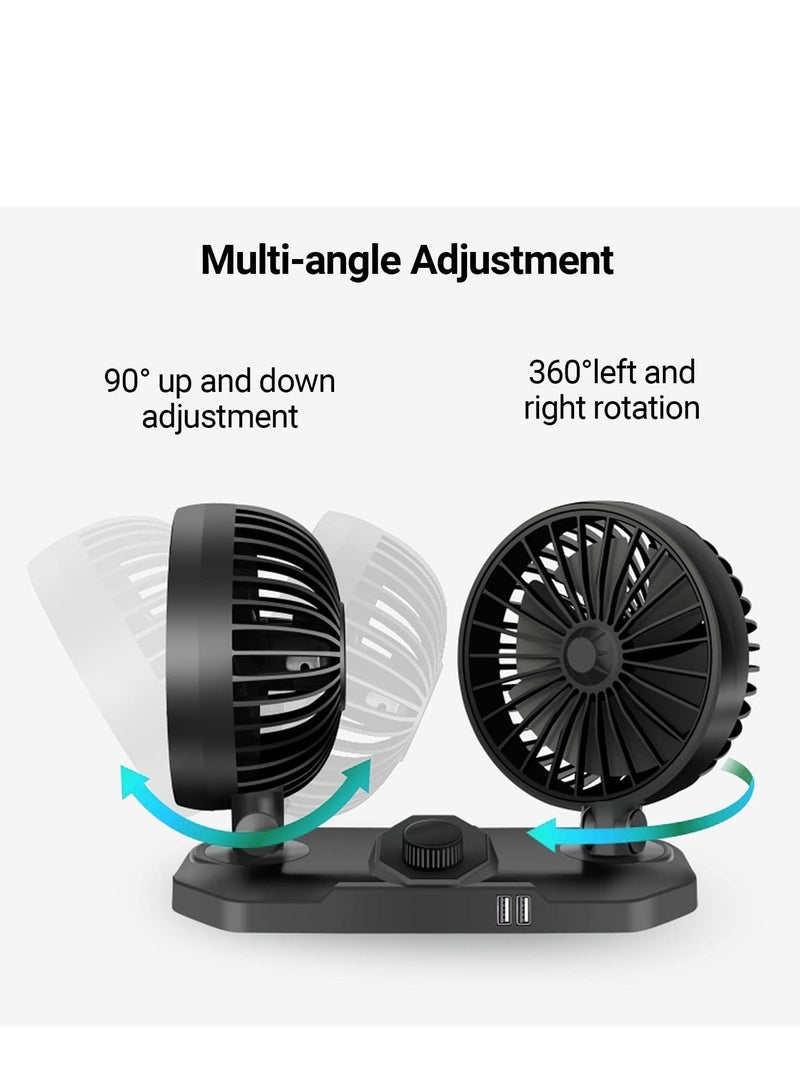 Loquat Dual Head USB Car Fan, 12 V 360°Adjustable Dual Head Cooling Air Fan, Two 3.1A USB Smart Output Charging Port,Suitable for Sedan SUV RV Truck Cruise, Home Office Desktop - Image 3