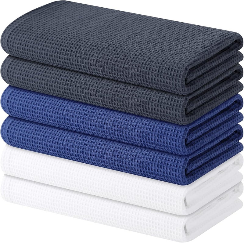 Homaxy 100% Cotton Kitchen Towels - Waffle Weave Soft and Absorbent Dish Towels - 6 Pack Quick Dry Kitchen Hand Towels - 16 x 26 Inches Dish Towels for Kitchen Drying - Mixed Color - Image 1