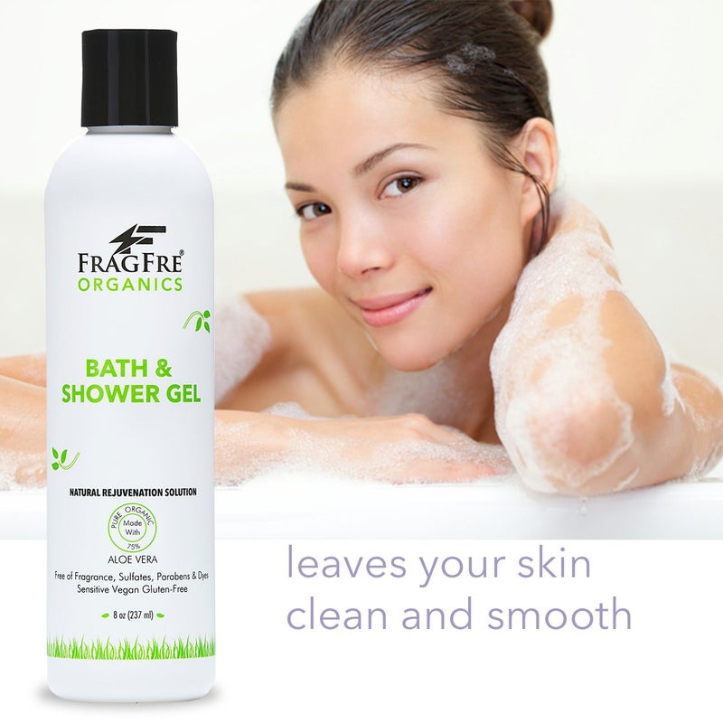 FRAGFRE Organic Shower Gel 8 oz - Fragrance Free Sulfate Free Parabens Free - for Normal and Dry Sensitive Skins - Gluten Free Vegan Cruelty Free - Organic Aloe Vera Bath Shower Gel - pure Natural - Image 2