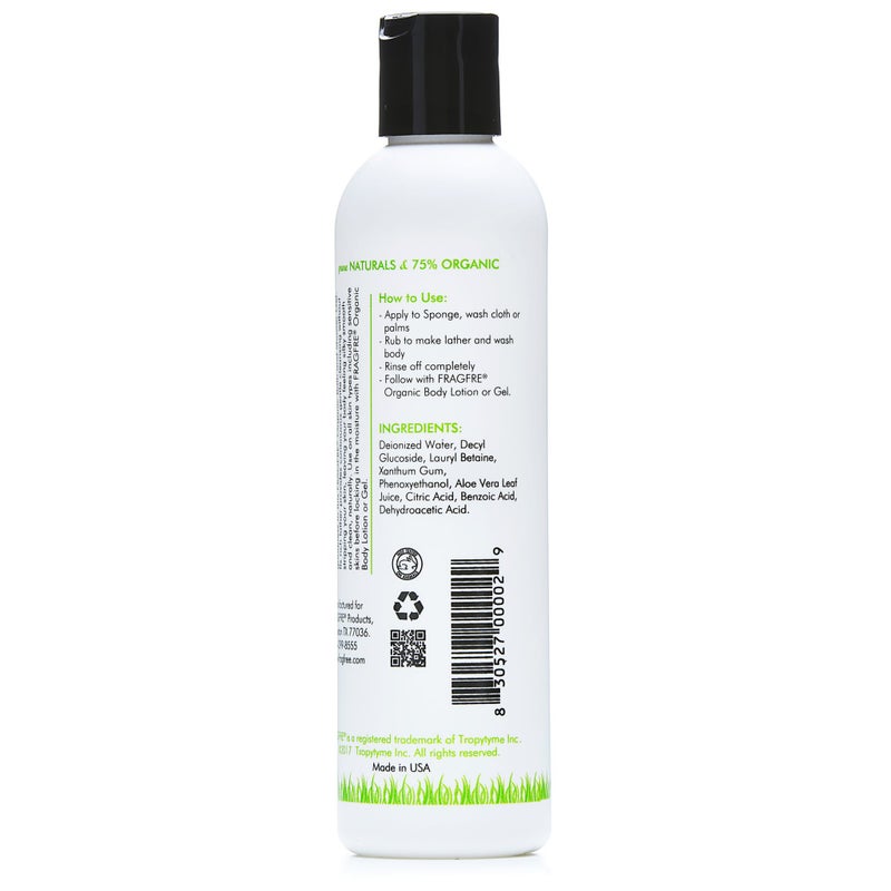 FRAGFRE Organic Shower Gel 8 oz - Fragrance Free Sulfate Free Parabens Free - for Normal and Dry Sensitive Skins - Gluten Free Vegan Cruelty Free - Organic Aloe Vera Bath Shower Gel - pure Natural - Image 4