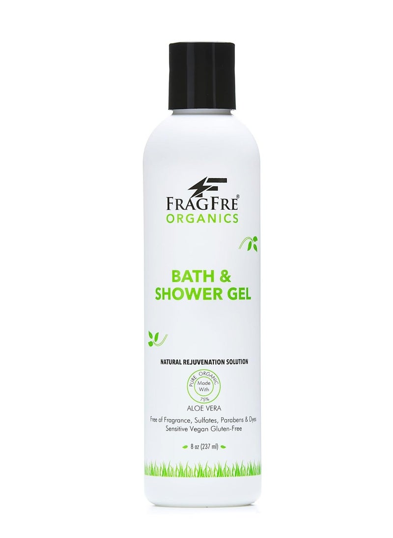 FRAGFRE Organic Shower Gel 8 oz - Fragrance Free Sulfate Free Parabens Free - for Normal and Dry Sensitive Skins - Gluten Free Vegan Cruelty Free - Organic Aloe Vera Bath Shower Gel - pure Natural  - Image 1