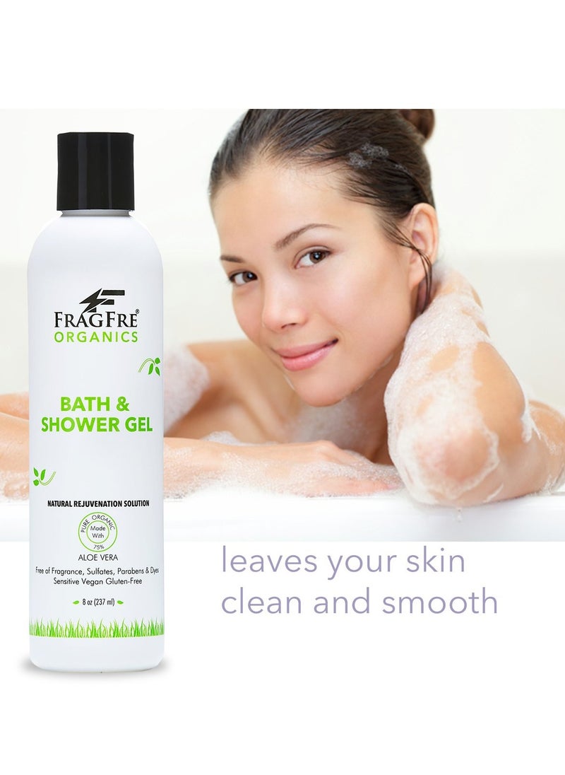 FRAGFRE Organic Shower Gel 8 oz - Fragrance Free Sulfate Free Parabens Free - for Normal and Dry Sensitive Skins - Gluten Free Vegan Cruelty Free - Organic Aloe Vera Bath Shower Gel - pure Natural  - Image 2