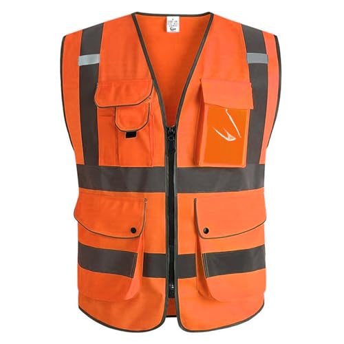 XIAKE 9 Pockets Class 2 High Visibility Reflective Safety Vest for Men Women,Meets ANSI/ISEA Standard(Orange,Medium) - Image 5