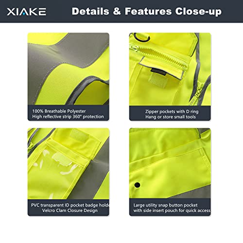 XIAKE 9 Pockets Class 2 High Visibility Reflective Safety Vest for Men Women,Meets ANSI/ISEA Standard(Orange,Medium) - Image 3