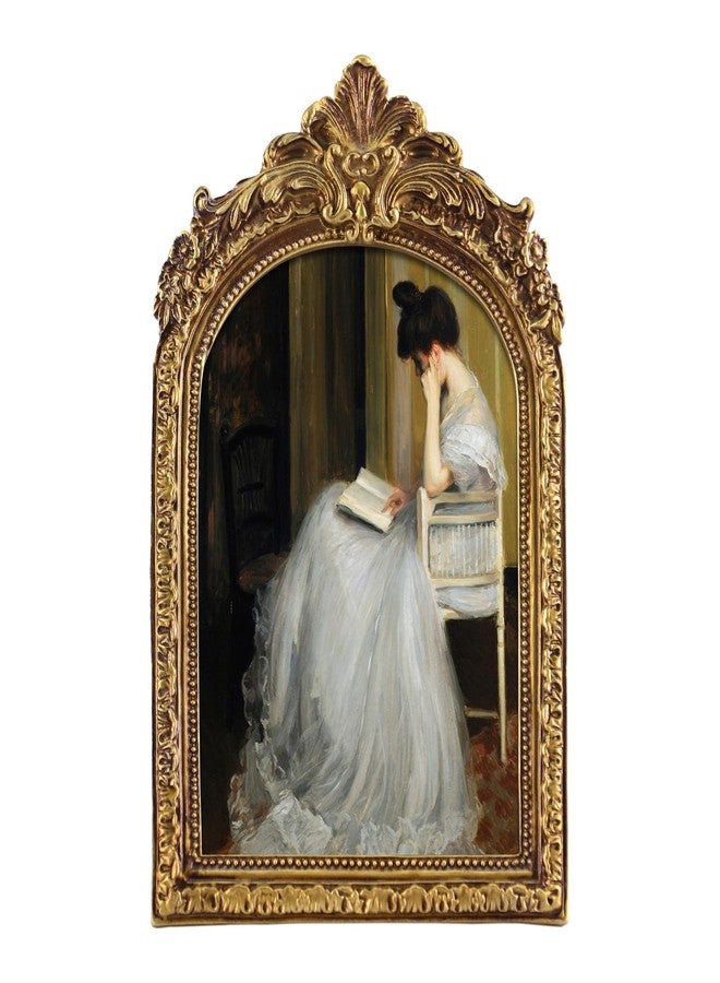 FOLKOR Classical Wall Art Prints with Vintage Gold Picture Frame, Girl Reading Canvas Oil Paintings Farmhouse Room Decor for Bedroom Study Room Dorm, Gift for Book Lovers Birthday Housewarming, 5x7 - Image 1