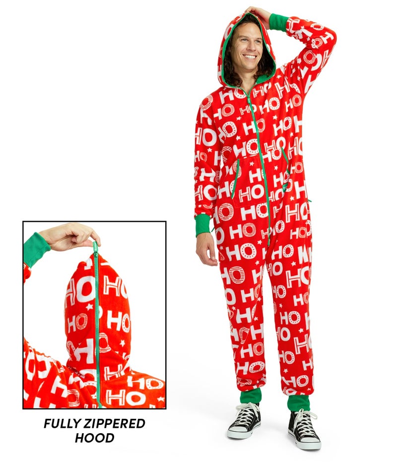Tipsy Elves Christmas Onesies for Adults - Comfy Unisex Matching Holiday Jumpsuits with Convenient Pockets - Cozy Red Hohoho Christmas Jumpsuit Size Large - Image 2