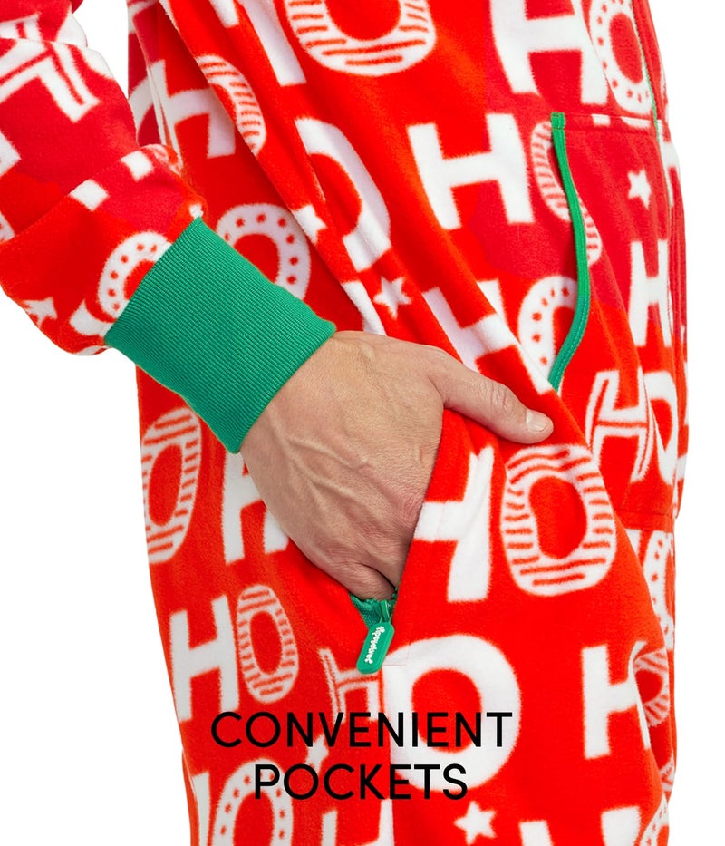 Tipsy Elves Christmas Onesies for Adults - Comfy Unisex Matching Holiday Jumpsuits with Convenient Pockets - Cozy Red Hohoho Christmas Jumpsuit Size Large - Image 5