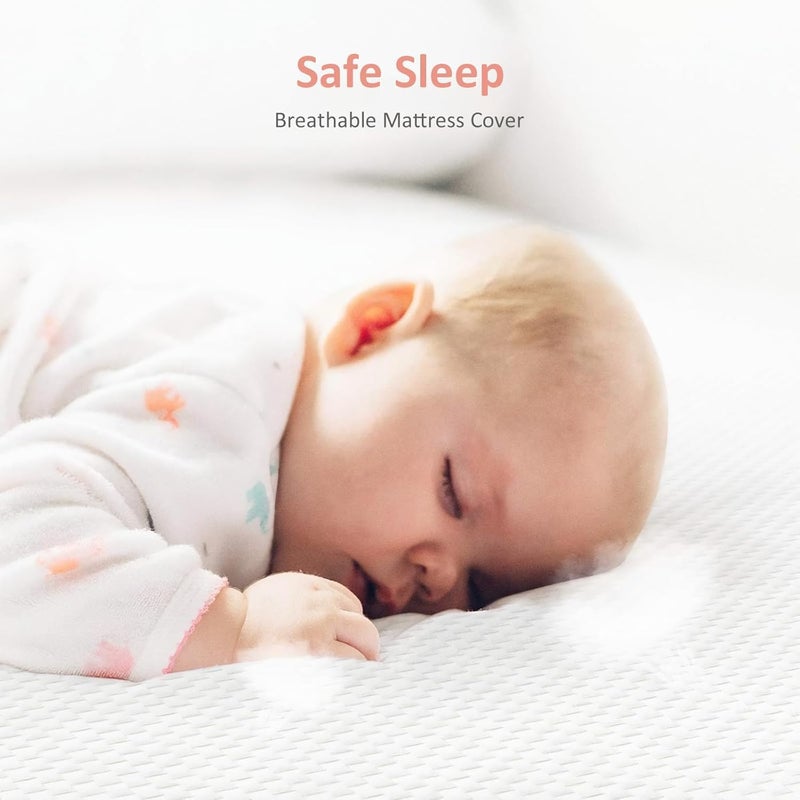 Dourxi Mini Crib Mattress, 38x24X4 Inch Dual Sided Comfort Gel Memory Foam, Breathable Premium Baby Mattress for Mini and Portable Cribs w/Removable Outer Cover - White&Pink - Image 4