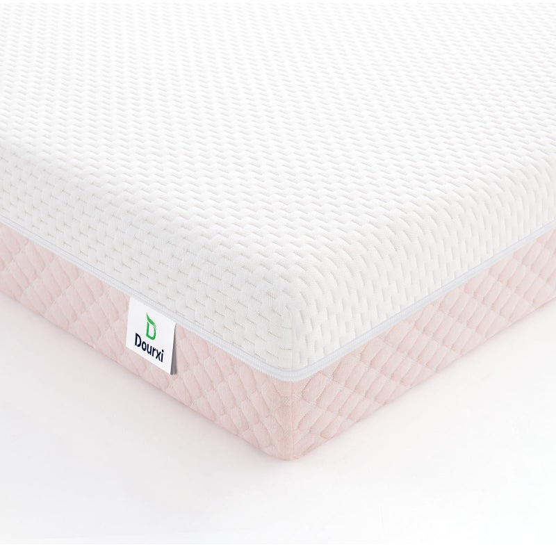 Dourxi Mini Crib Mattress, 38x24X4 Inch Dual Sided Comfort Gel Memory Foam, Breathable Premium Baby Mattress for Mini and Portable Cribs w/Removable Outer Cover - White&Pink - Image 1