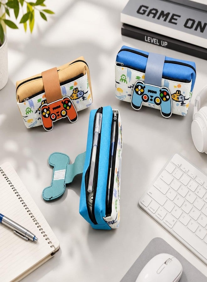 Skoolster Gaming Pencil Pouch for Kids | Large Capacity Zipper Pencil Case with Game Controller Design | Portable Stationery Organizer with Silicone Strap | Perfect Birthday Return Gift (Beige) - Image 3