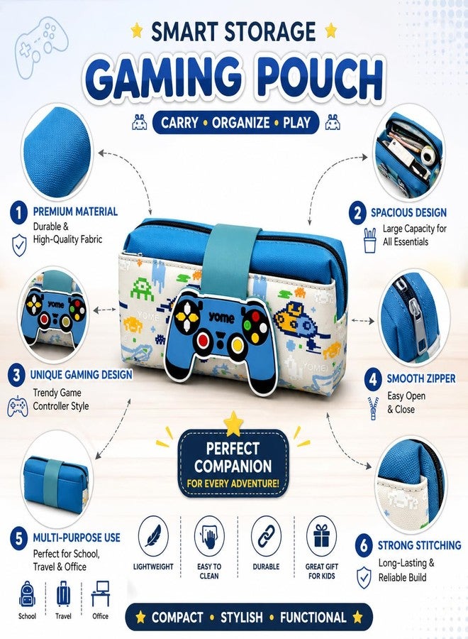 Skoolster Gaming Pencil Pouch for Kids | Large Capacity Zipper Pencil Case with Game Controller Design | Portable Stationery Organizer with Silicone Strap | Perfect Birthday Return Gift (Beige) - Image 2