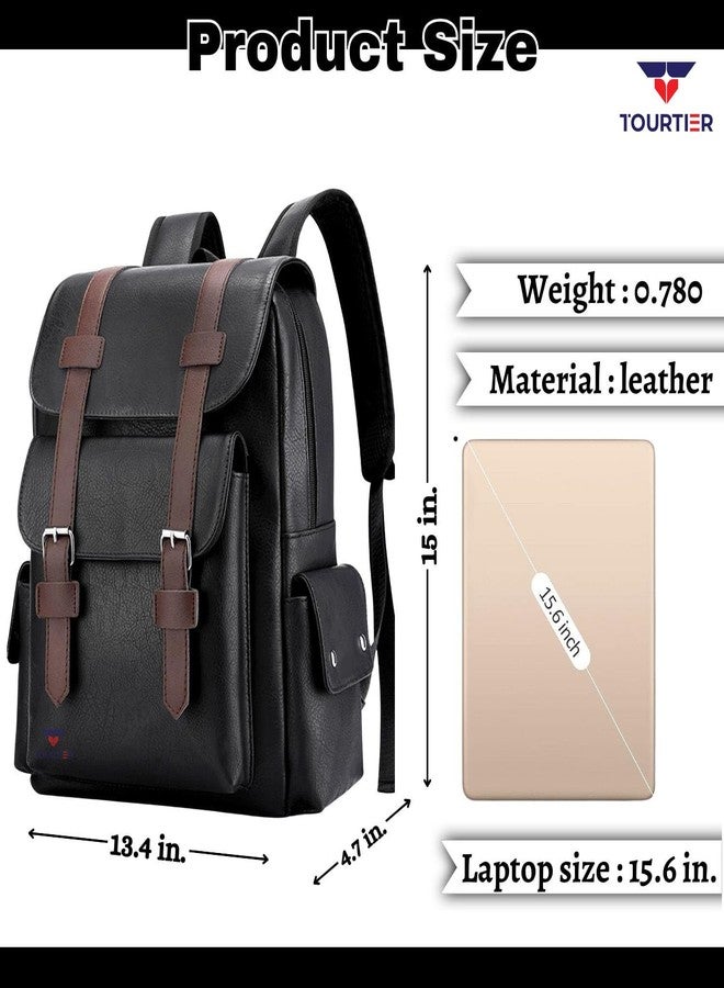 TOURTIER PU Leather Large Capacity Casual Business Laptop Bag, Backpack for Travel, Sports, Business, College, School (BLACK) - Image 2